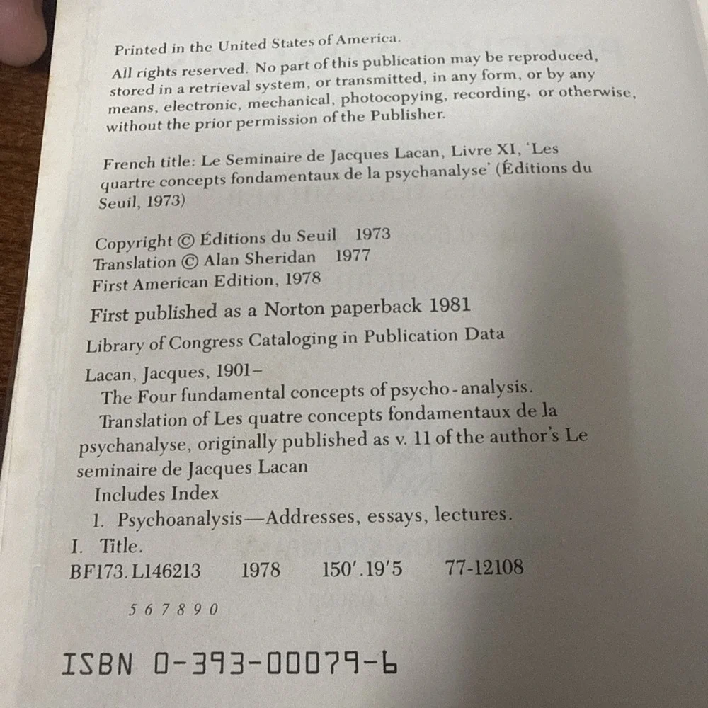 The Four Fundamental Concepts of Psycho-Analysis by Jacques Lacan